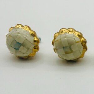 MacKenzie Childs Ceramic Parchment Courtly Check drawer/door pull/knobs 1.5”